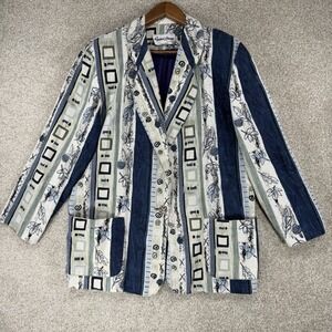 Raphael Lorenzo California VTG 90s Abstract Blazer Women's L Artsy Festival Blue